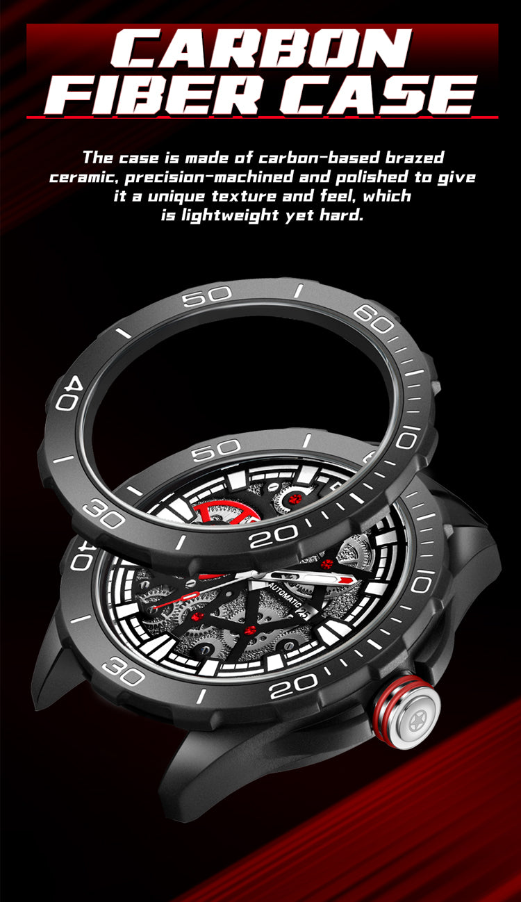 DeesioWatch D-6002B Men's Sports Machinery Trend Carbon Fiber Watch