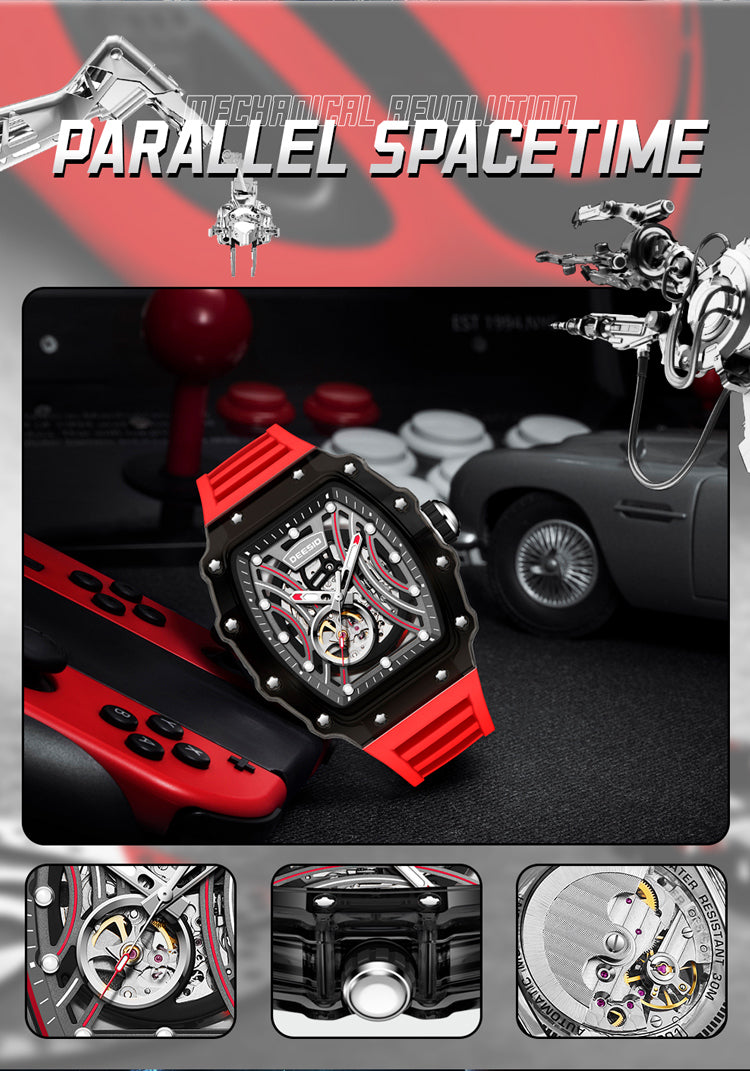 DeesioWatch D-6001E Men's Sports Machinery Trend Transparent Carbon Crystal Watch