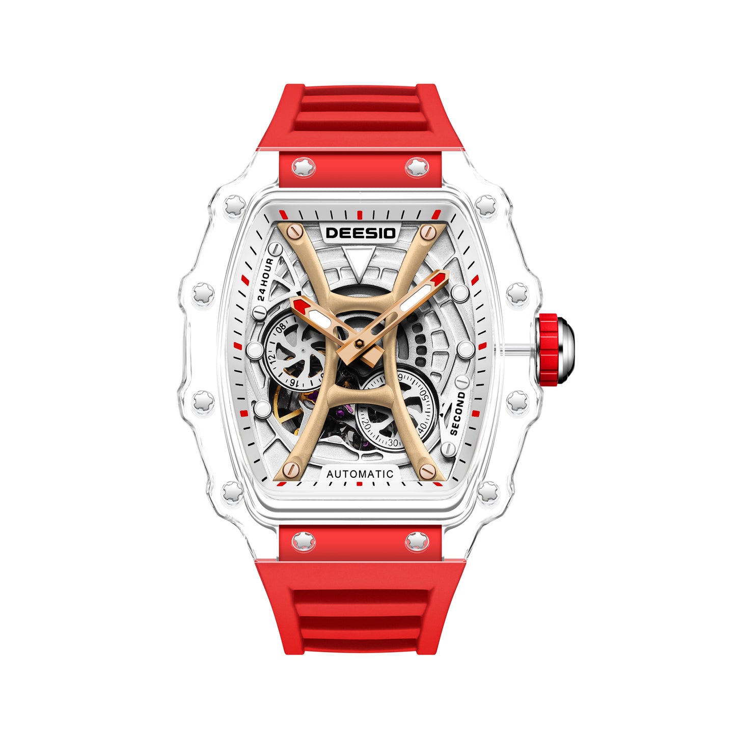 DeesioWatch D-6001C Men's Sports Machinery Trend Transparent Carbon Crystal Watch