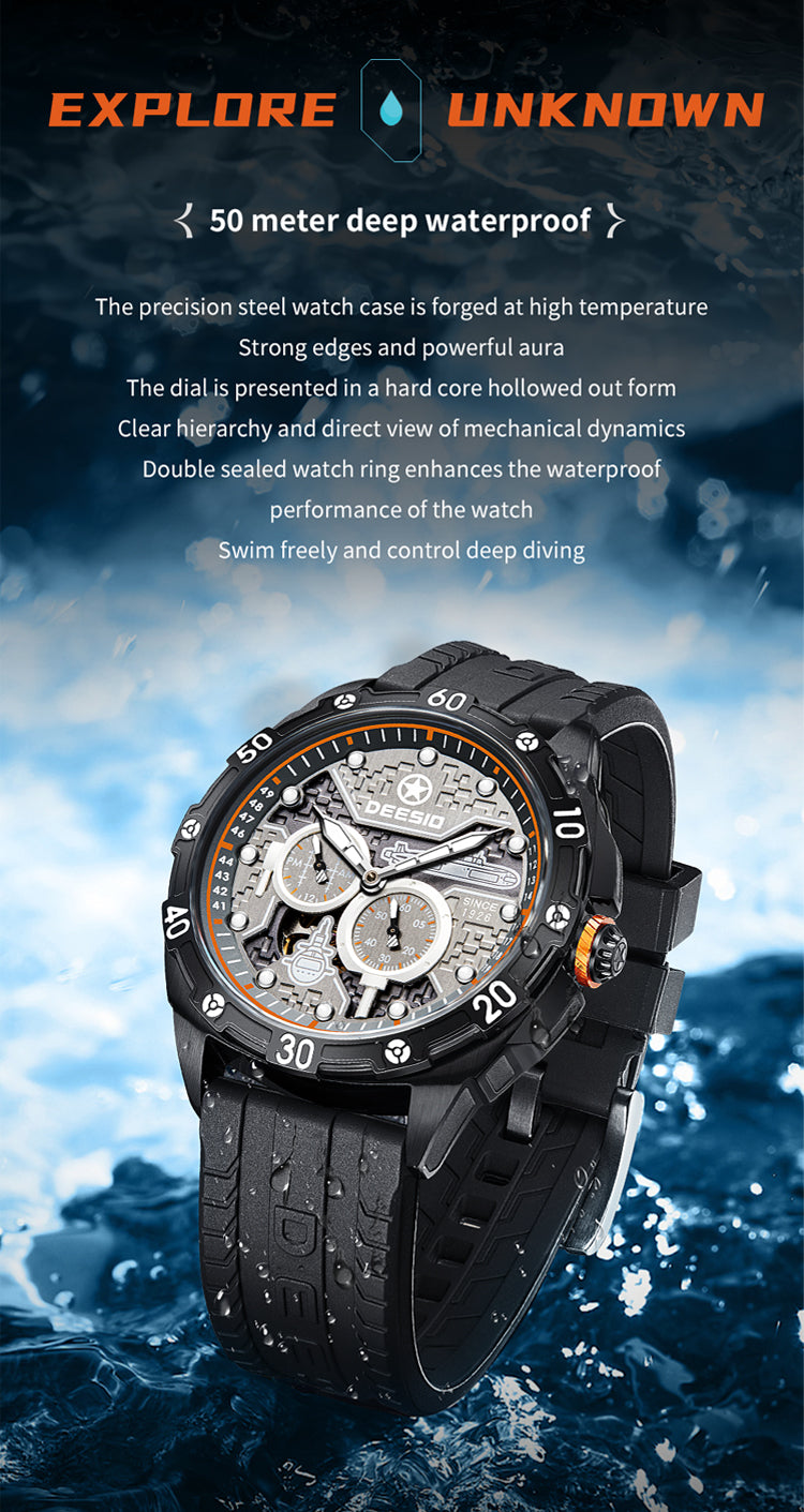 DeesioWatch D-505B Men's Sports Machinery Trend Stainless Steel Watch