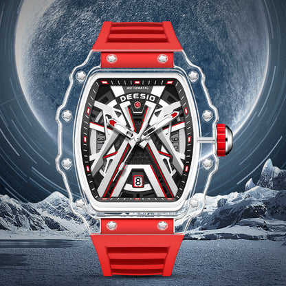 DeesioWatch D-6001A Men's Sports Machinery Trend Transparent Carbon Crystal Watch
