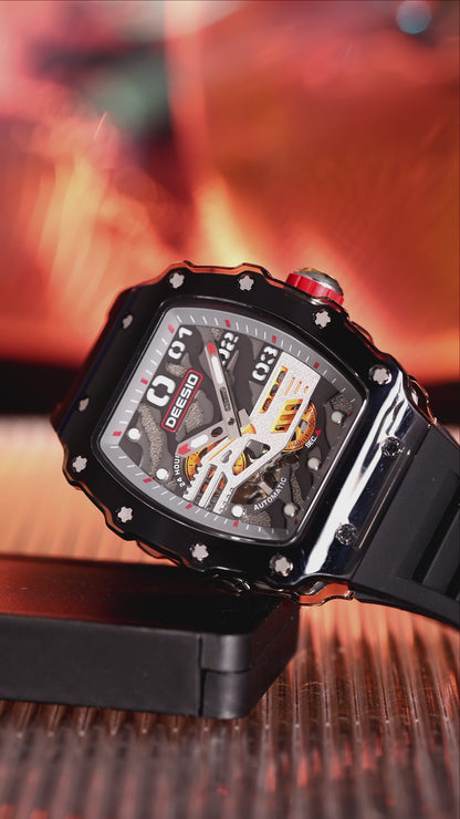 DeesioWatch D-6001B Men's Sports Machinery Trend Transparent Carbon Crystal Watch